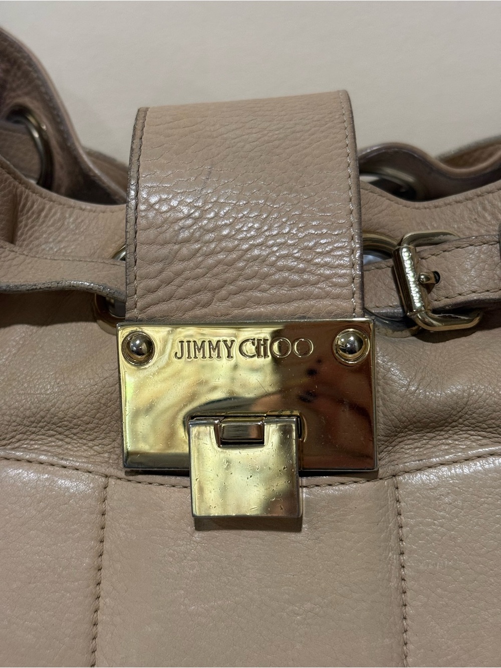 Jimmy Choo Beige Ramona Leather Shoulder Bag with Gold Hardware - Picture 3 of 16